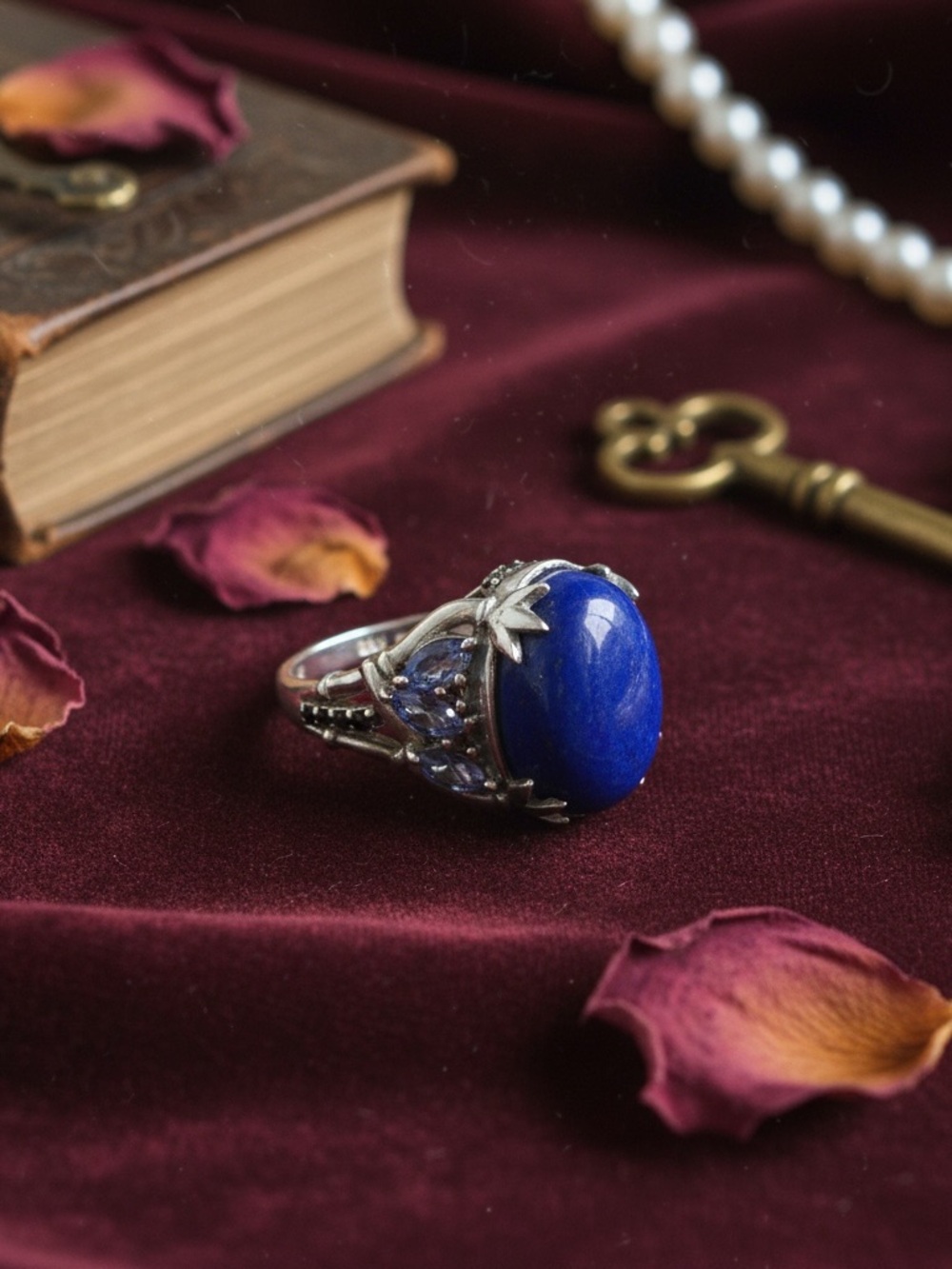 Blue Lapis Statement Ring - Sterling silver stamped & signed size 6 - Picture 3 of 5